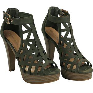Top Moda Geometric Cutout Elegance Open Toe Ankle Buckle High Heel Sandals